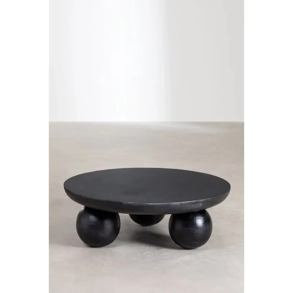 Round Solid Wood Coffee Table Modern Wabi Sabi Low Table Black French Dot Design Artistic Small Living Room Tea Table Furniture