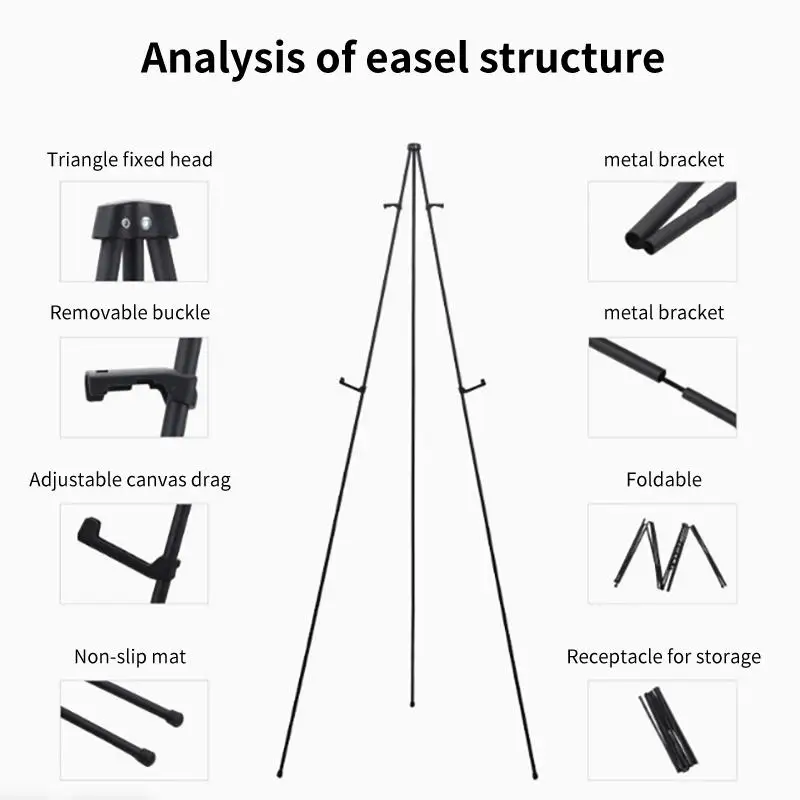 Easel Stand Collapse Adjustable Height Metal Tripod Artist Easel Display Stand With Clip Fixed Poster Wedding Card Display Stan