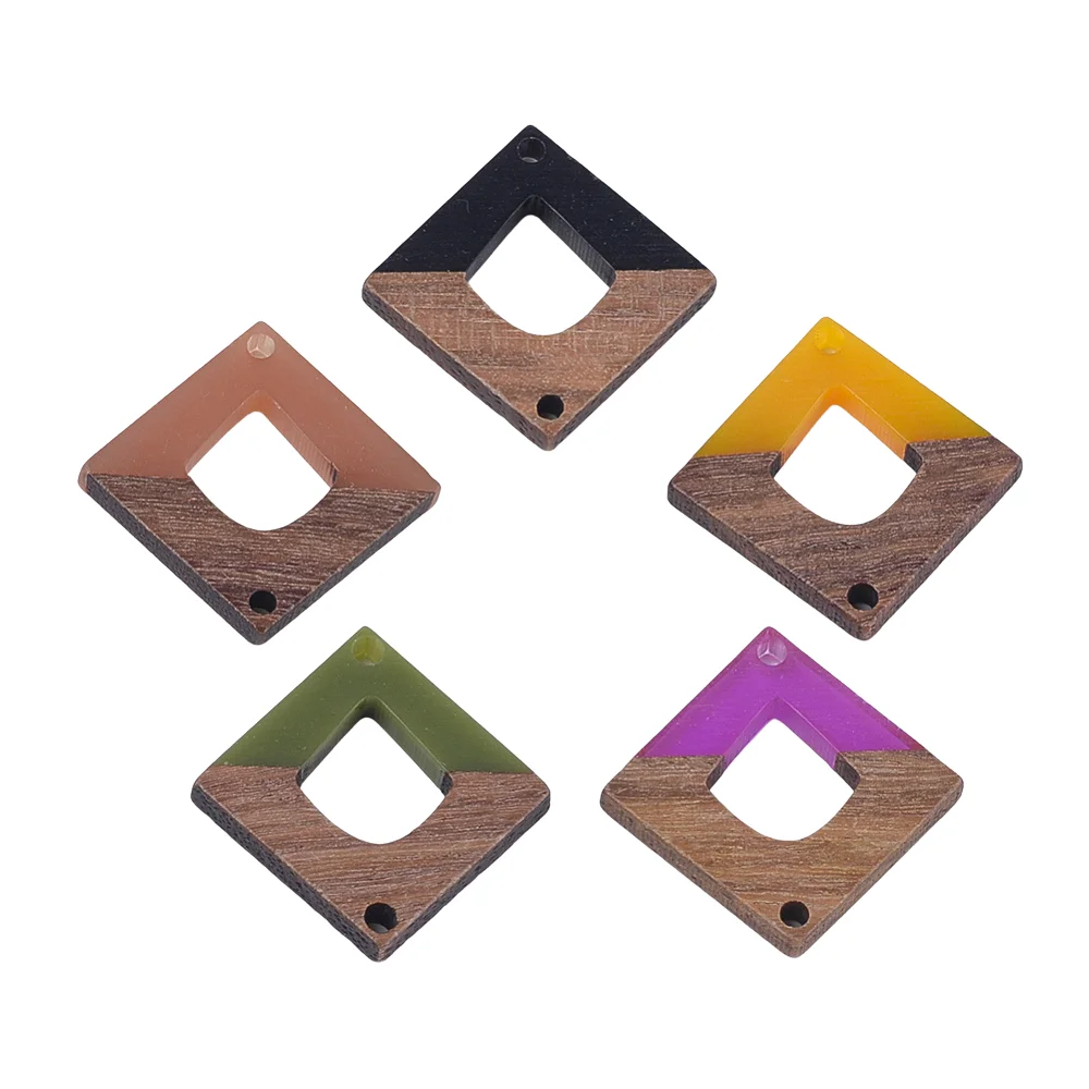 

Pandahll 50Pcs Resin Walnut Wood Links Connectors Charms Geometric Rhombus Pendants Link for Dangle Earrings DIY Components