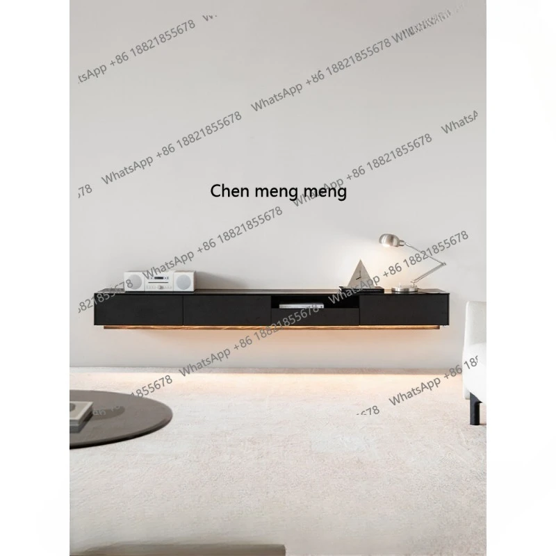 

TV cabinet storage storage integrated small apartment living room household black suspended TV cabinet