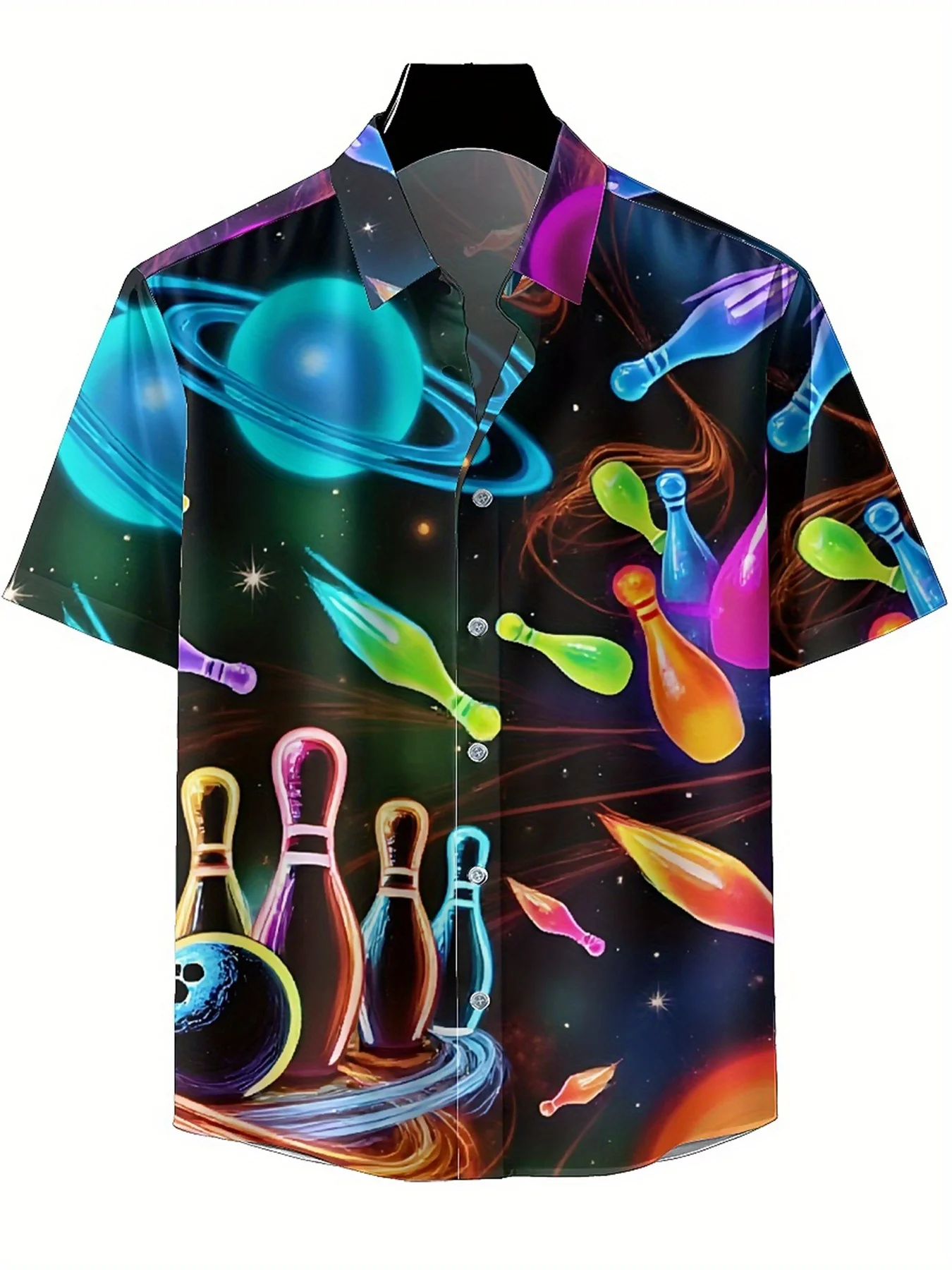 Men's Plus Size Hawaiian Shirts Interstellar Bowling Universe Pattern, Unisex Aloha Shirts,New in Summer Tops Tee,streetwear
