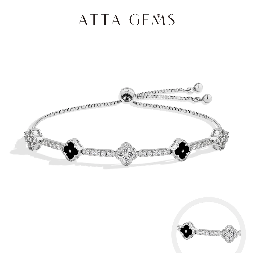 

ATTAGEMS Luxury Moissanite Charm Bracelet For Women Flowers Design 925 Sterling Silver 18KGold Plated Tennis Chain Party Jewelry