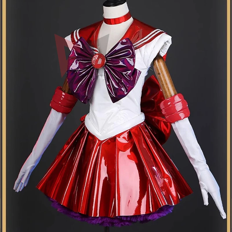 New Anime Hino Rei Sailor Marsleather Cosplay Costume Skirt Jumpsuit Gloves Necklace Set Custom Made