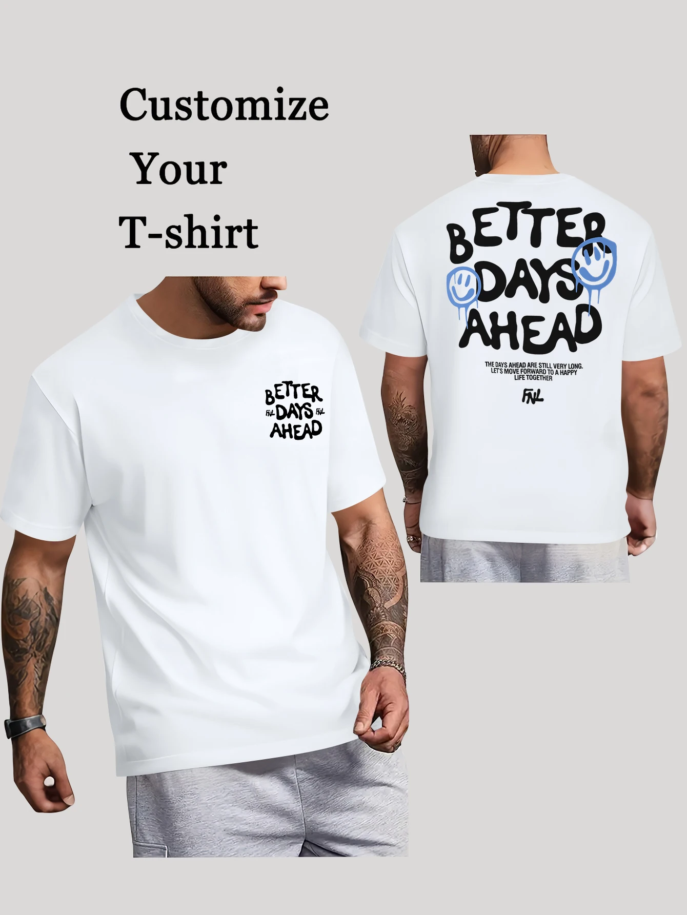 

Men's new solid-color crew-neck letter-print t-shirt