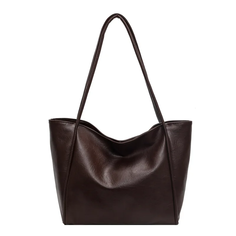 Commuting Big Bag for Women New Large Capacity Tote Bag Luxury Single Shoulder Bag Brown Soft Leather Bag