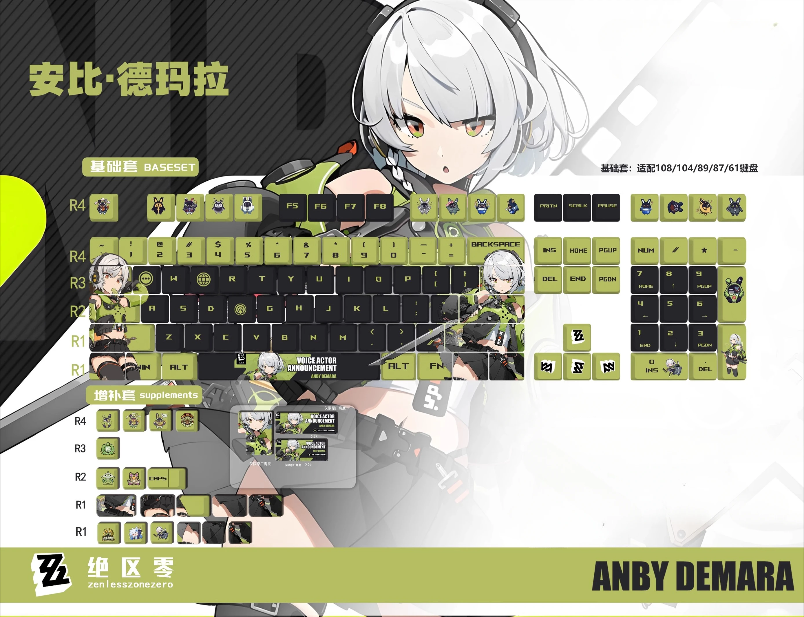 AnbyDemara Anime Keycaps Set PBT Sublimation Cherry Profile Keycaps for Mechanical Accessories Zenless Zone Zero Custom Key Caps