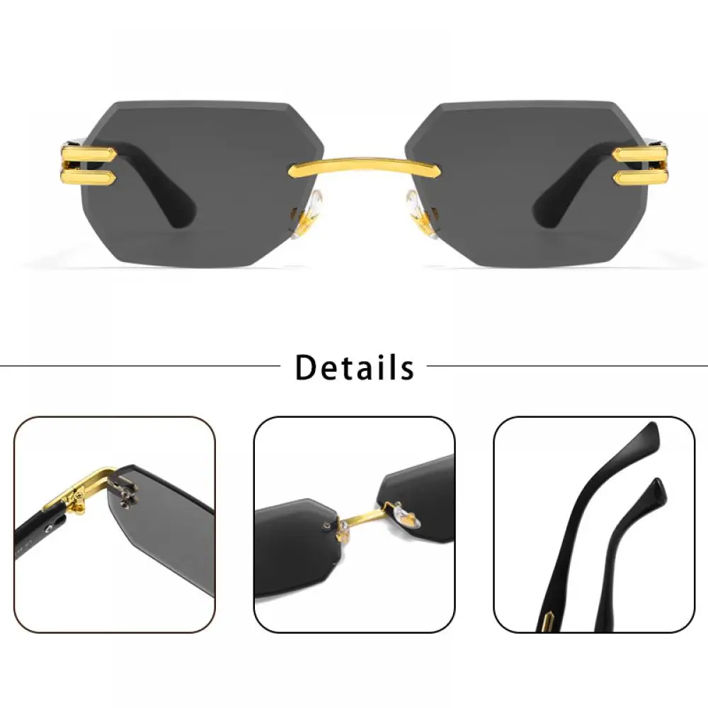 CATERSIDE Neue rahmenlose Sonnenbrille für Herren, modische polygonale Spiegellinsen mit Farbverlauf, Metallrahmen, Damen-Party-Sonnenbrille für den Außenbereich – Detail 2