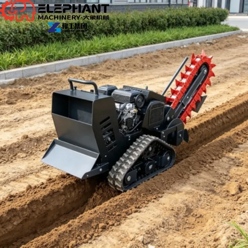 Tracked Ditcher, Compact Mini Crawler Trencher Small Skid Steer Digger For Vineyard Trench Excavation