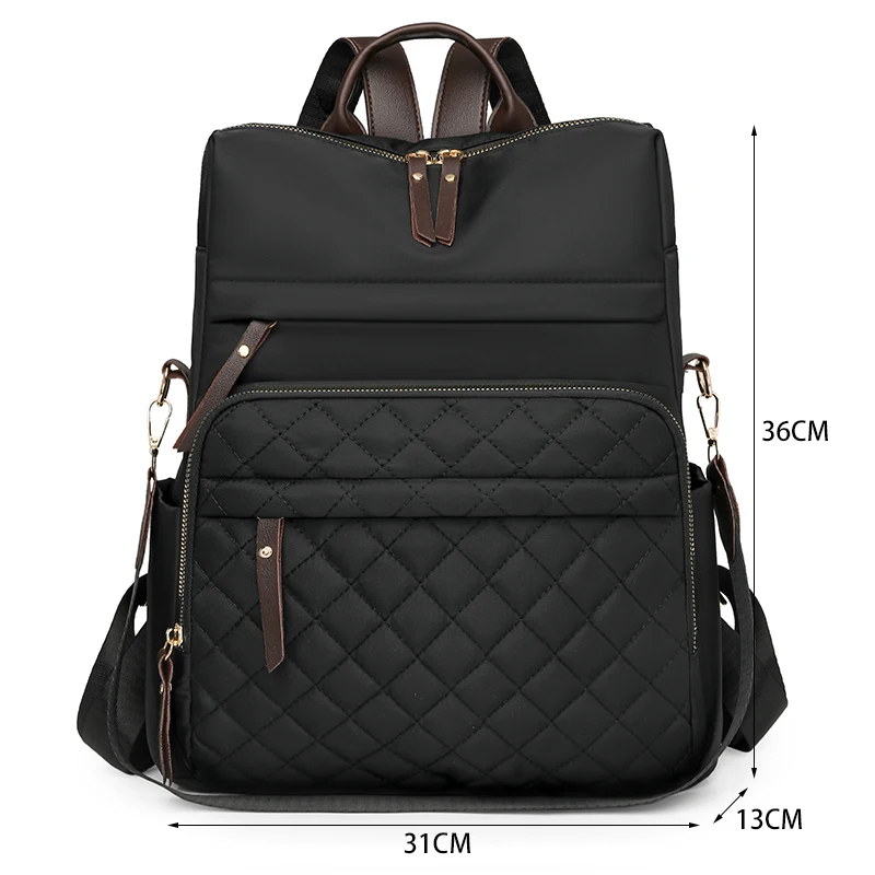 Fashion Plaid Daypack Women Waterproof Nylon Backpack Purse Ladies Large Capacity Book Bag Outdoor Travel Weekend Schoolbags - Image 4