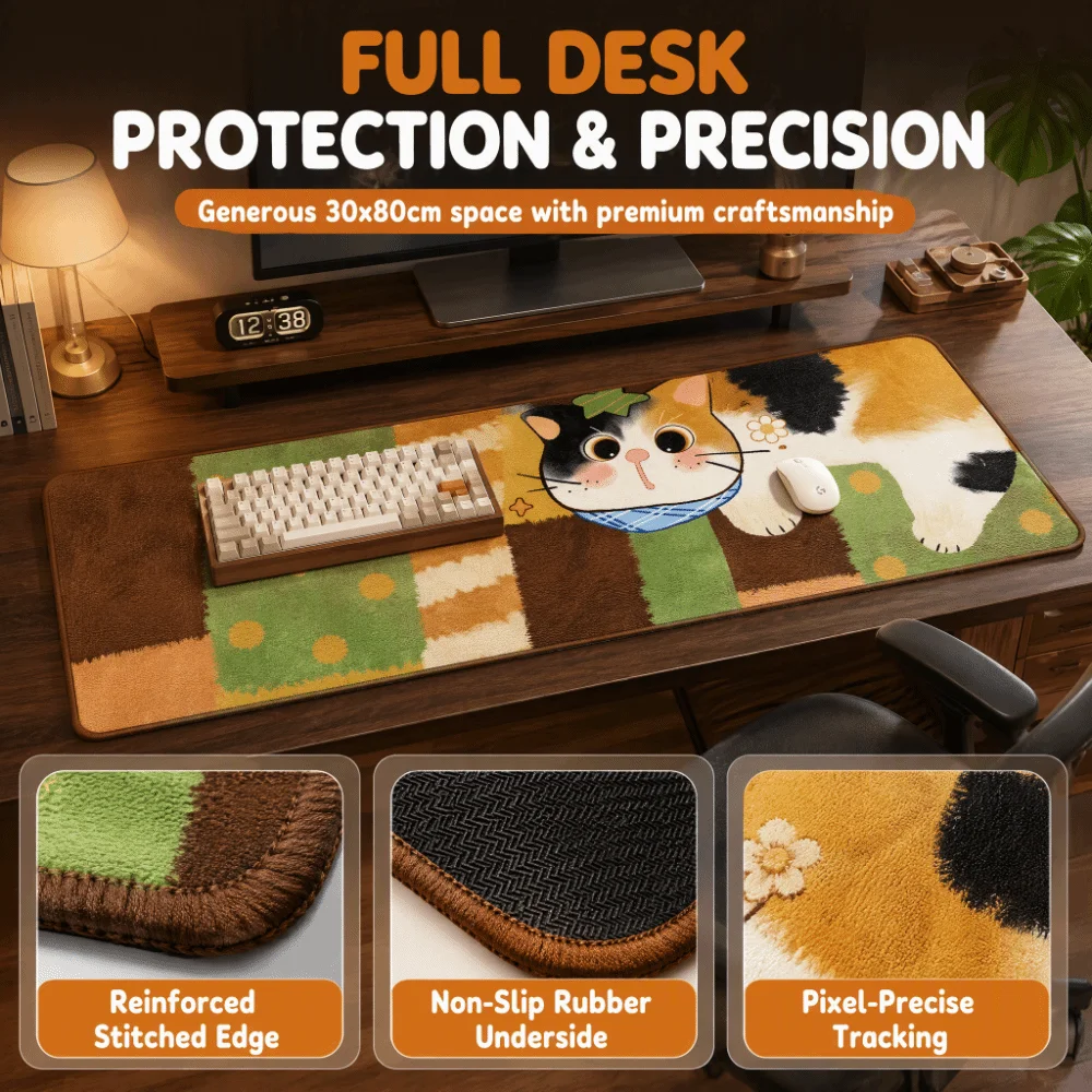 Cartoon Cat Pattern Rubber Mouse Pad Large Size Non-slip Keyboard Mice Mat Lock Edge Writing Mat Computer Desk Protector Office
