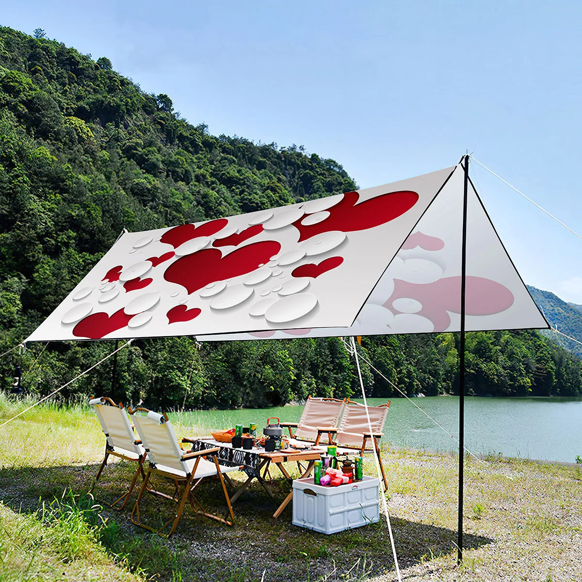 Romantic Love Print Waterproof Anti-UV Lightweight Sunshade Canopy,Portable Overside Tent For Outdoor Beach Party Picnic Travel