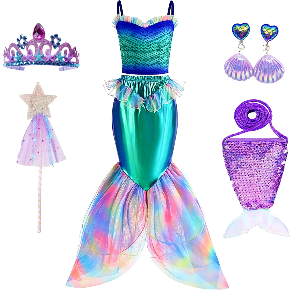 Blaues Meerjungfrauen-Kostüm für Mädchen, Zweiteiliges Set für Geburtstagsfeier, Halloween-Kostüme, Prinzessinnen-Cosplay – Detail 6