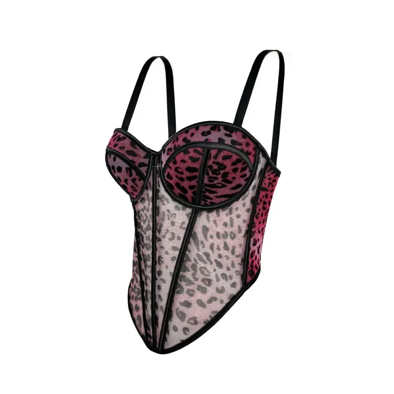 الشارع محب مثير مشد بوستير الأعلى ليوبارد طباعة شبكة الدانتيل ملابس داخلية الربط مشد مجروم الملابس الداخلية للملابس الداخلية والخارجية #5