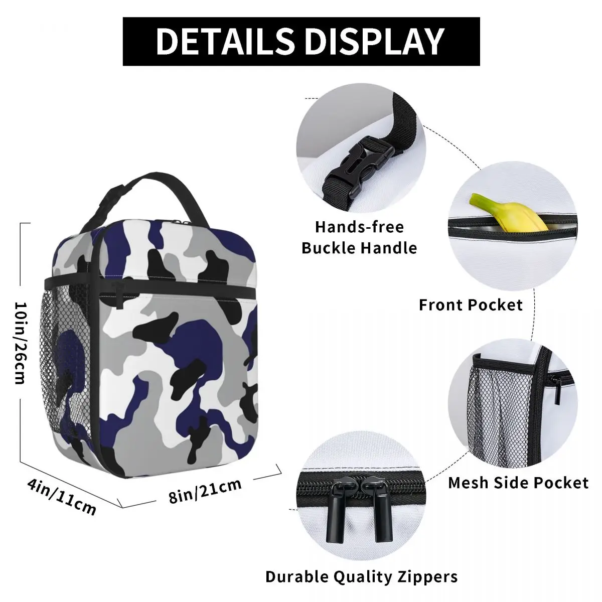 حقيبة غداء مموهة باللون الأزرق للرجال، صندوق غداء جمالي للسفر، حقيبة تبريد محمولة من أكسفورد الحرارية #4