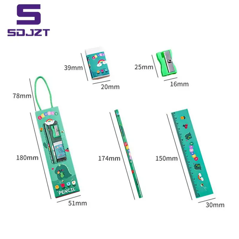 5Pcs Portable Stationery Set Cartoon Pencil Ruler Sharpener Eraser Set Gift for Kids School Office Writing Prize Stationery Set