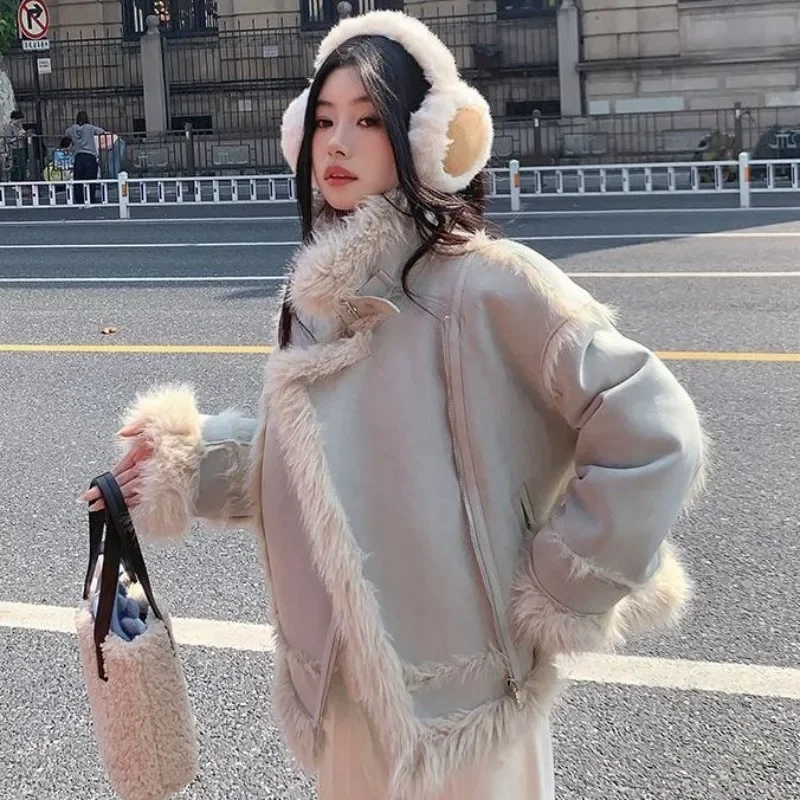 Herfst en winter Faux Suede Fleece korte jas met fleece en verdikking Nieuwe 2026 bontjas uit één stuk voor dames Warme topmode