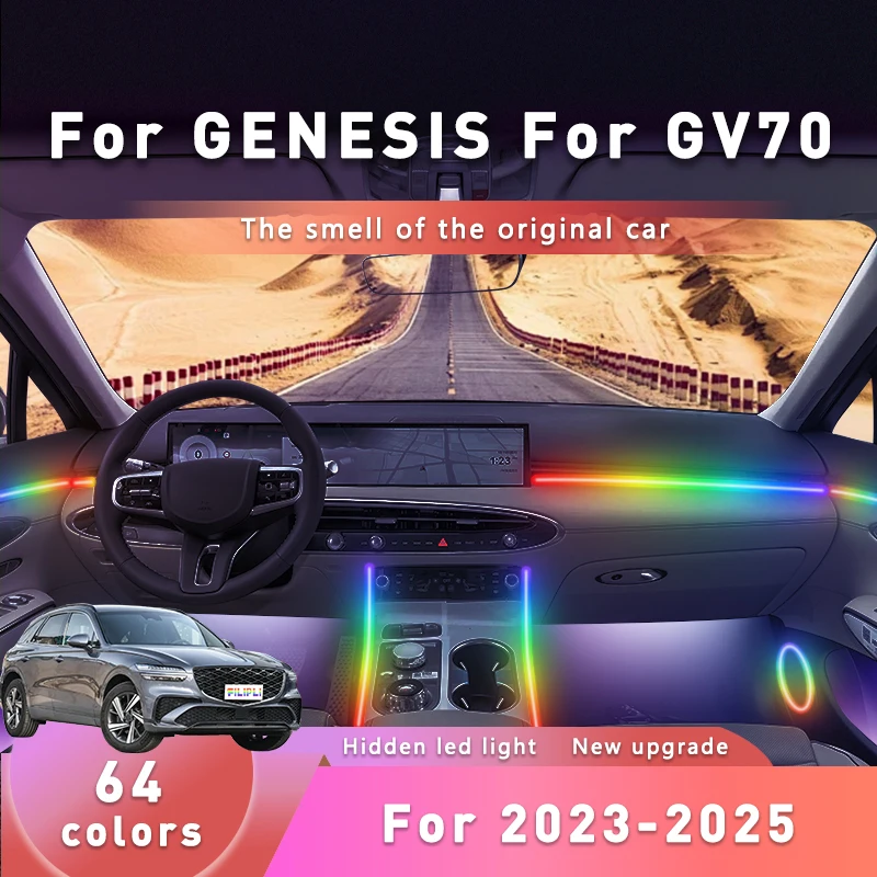

FILIPLI For The GENESIS GV70 For 2023-2025 Smart 64 RGB Car Ambient Self-Adhesive LED Strip Simple Installation Atmosphere Lamp