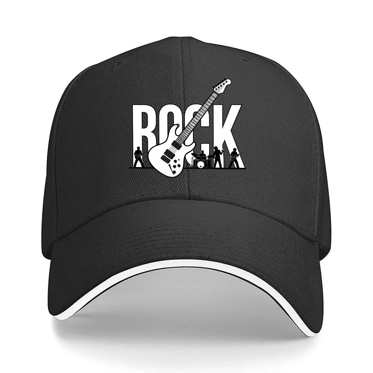 Rock Electric Guitar Band Silhouette Design Sandwich Baseball Cap Outdoor Workouts Sun Hat