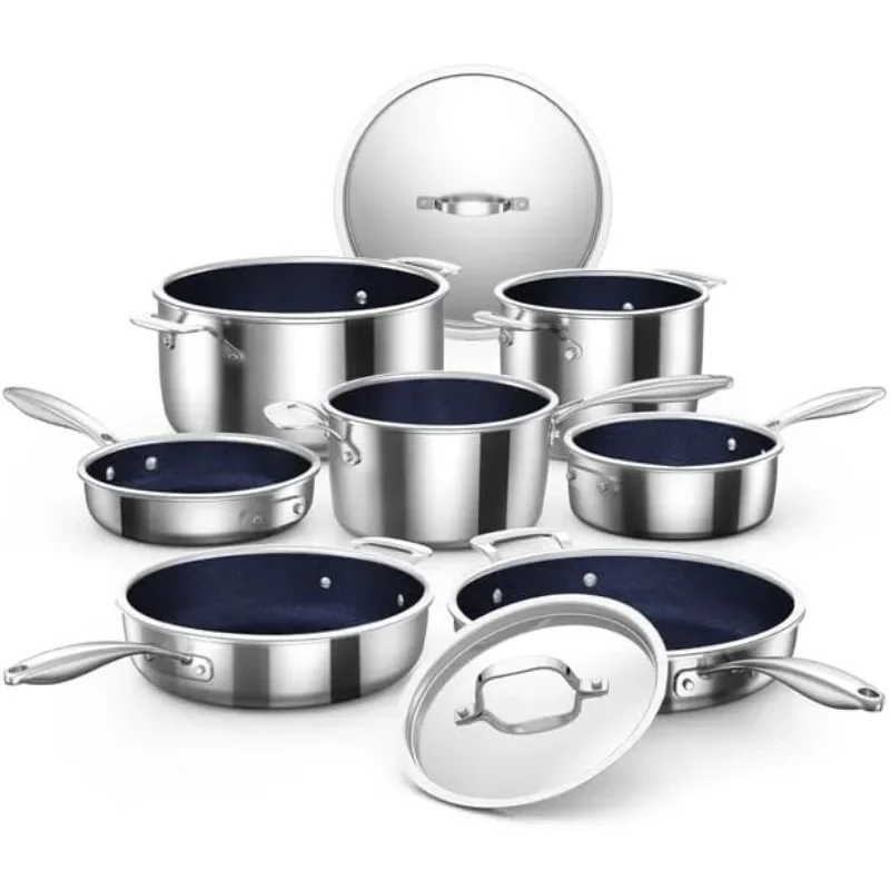 

Stainless Steel Cookware Set, Healthy Non-stick Ceramic Coating, Durable Three-layer Structure, Ergonomic Warm Handle