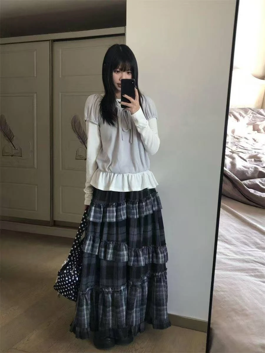 2026 New French Retro Lace Patchwork A‑Line Skirt Sweet Lolita Flared Skirt Women Harajuku Y2K Hot Girl Daily Casual Half Skirt