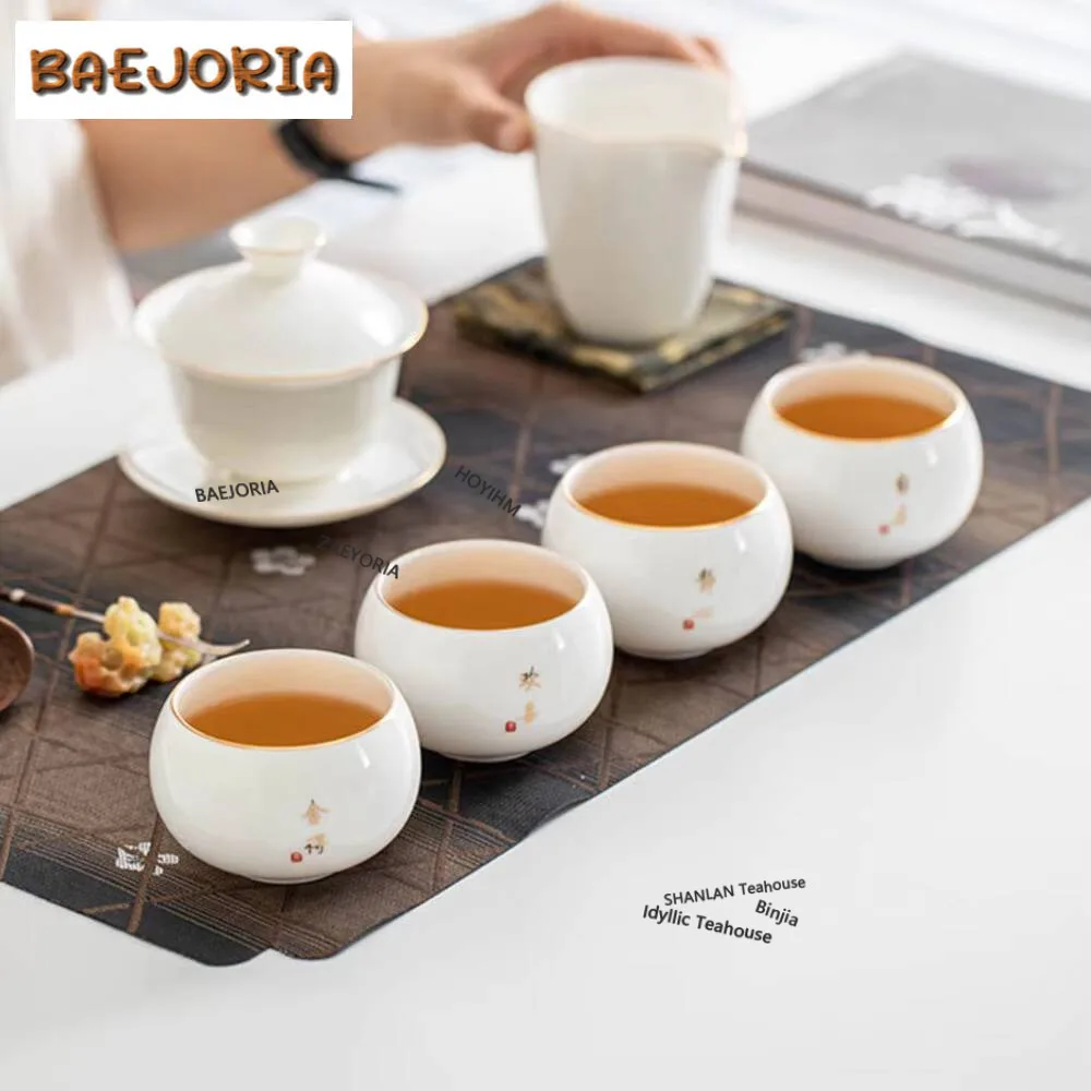 150ML Dehua White Jade Porcelain Tea Cup Gold Drawing Personal Tea Bowl Large Master Cup Chazhan Household Kung Fu Teaset Gifts