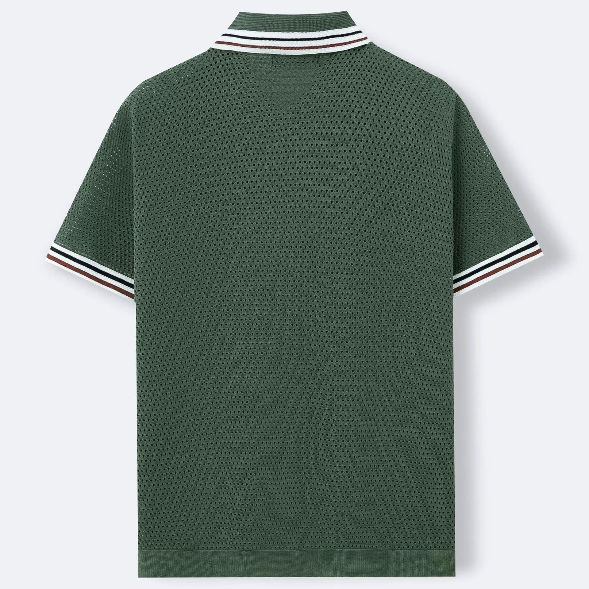 Men's clothing European and American summer luxury fashion new item hollowed out collar knitted cardigan casual polo shirt men's - Image 3