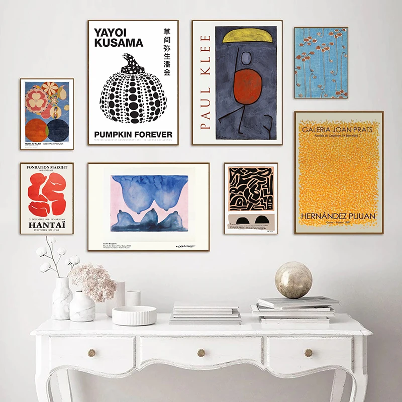 Eclectic Art Gallery Wall Prints Yayoi Kusama, Hilma af Klint, Hantai, JOAN MIRO, LUNDSTROM Exhibition Posters Canvas Painting