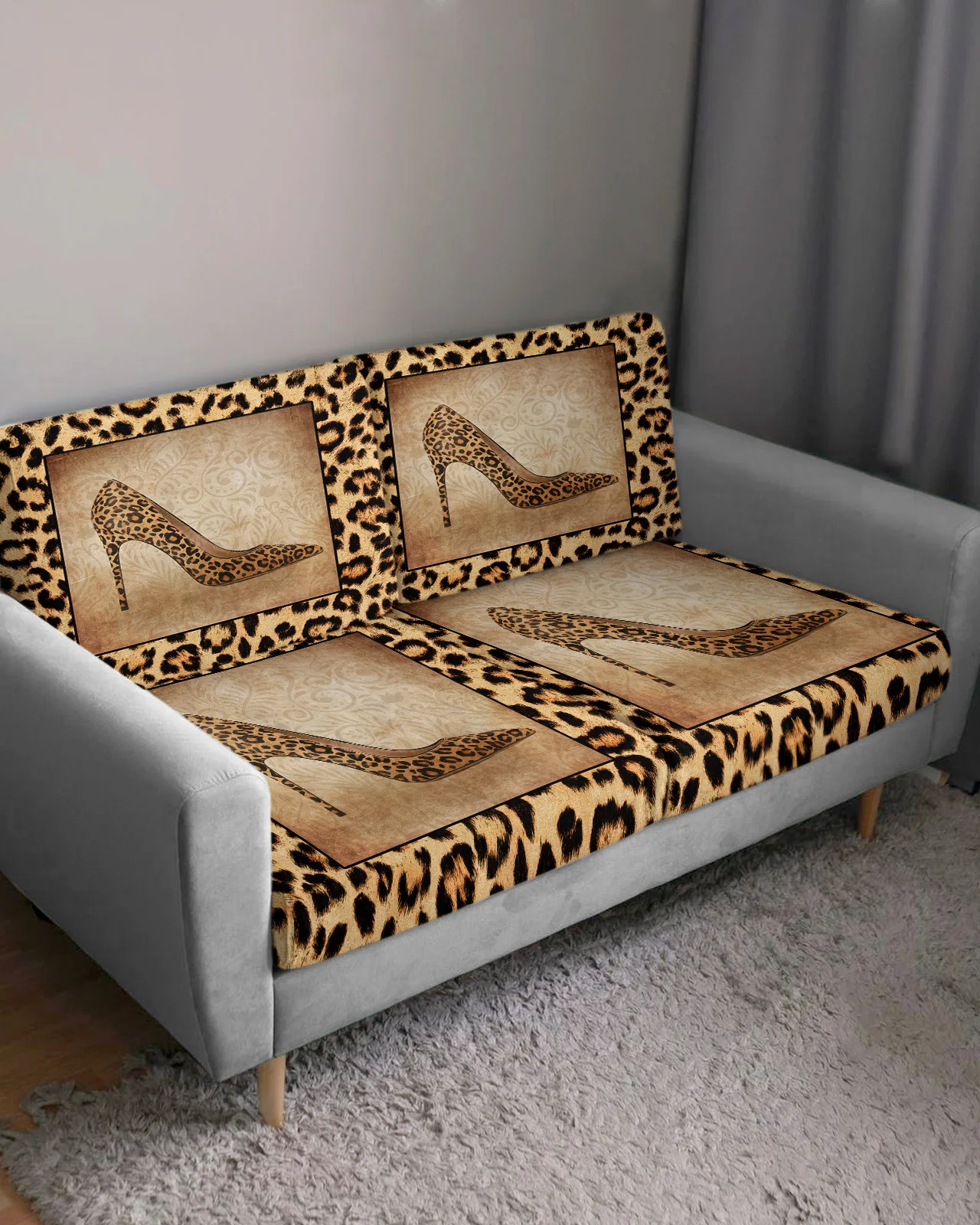 Leopard Print High Heels Sofa Cushion Covers for Living Room Sofa Seat Cover Soft Stretch Couch Slipcover Furniture Protector