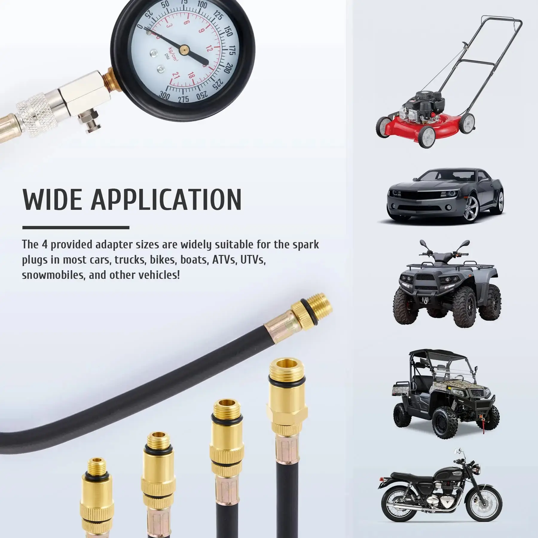 Upgrade Professional Petrol Engine Compression Tester Kit 0-300 PSI Fuel Cylinder Pressure Gauge Tool Set for Car Motorcycles