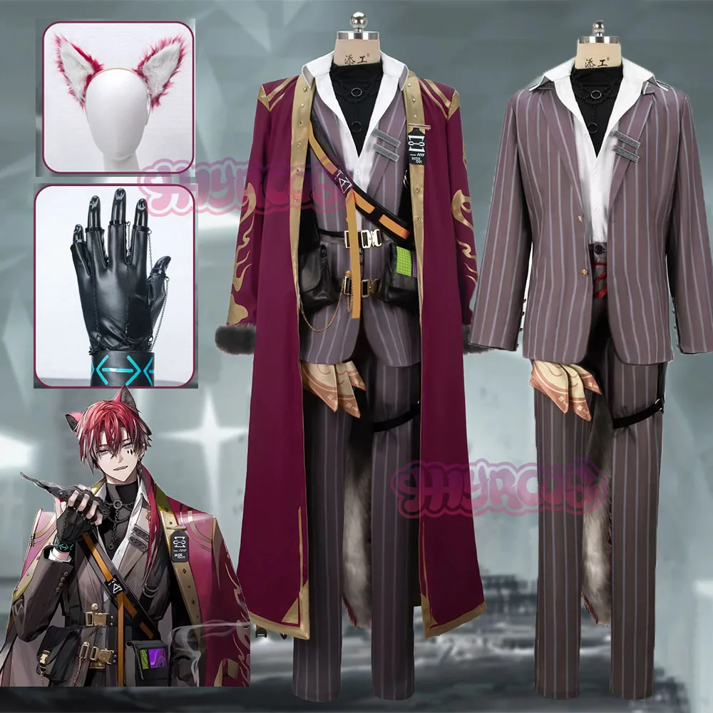 Disfraz de Cosplay de Arknights Dmitri Czertard con Orejas y Colas, para Festivales, Fiestas, Uso Diario, Halloween, Peluca y Zapatos de Accesorio
