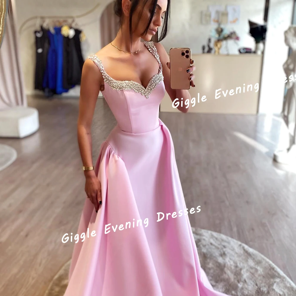 Giggle Satin Beading Spaghetti Strap Exquisite Prom Gown Saudi Arab Elegance Floor-Length Evening Party Dresses for Women 2024