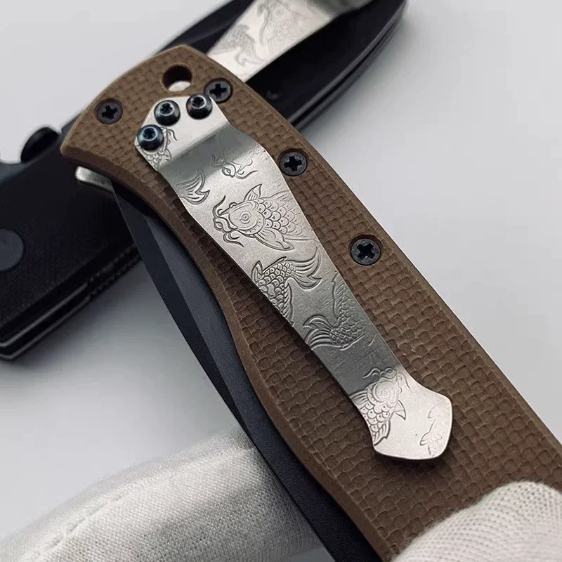 TC4 Titanium CNC Koi Fish Pocket Clip for ZT Benchmade Emerson 3-Hole Knives, 65mm, with Steel Logo