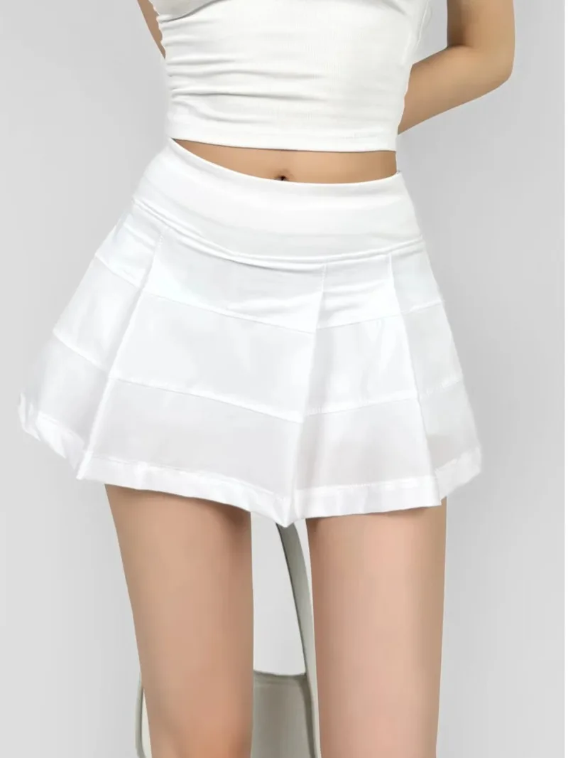 Spicy Girl White Sports Pleated Skirt Women's 2024 Summer New Academy Style High Waist A-line Half length Short Skirt C717