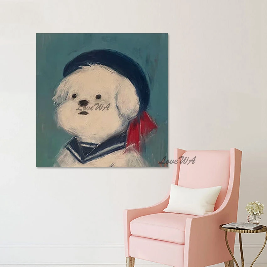 

Handmade Oil Paintings Large Size Abstract Frameless Canvas Animal Art Cartoon Picture Cute Dog Textured Acrylic Wall Poster