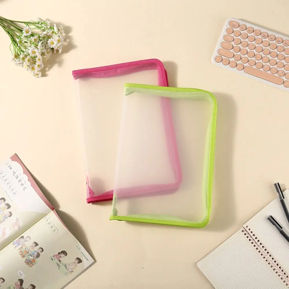 Multifunctional Transparent Zipper Pouch Solid Color PP File Pocket Stationery Storage Large Capacity File Folder Bag