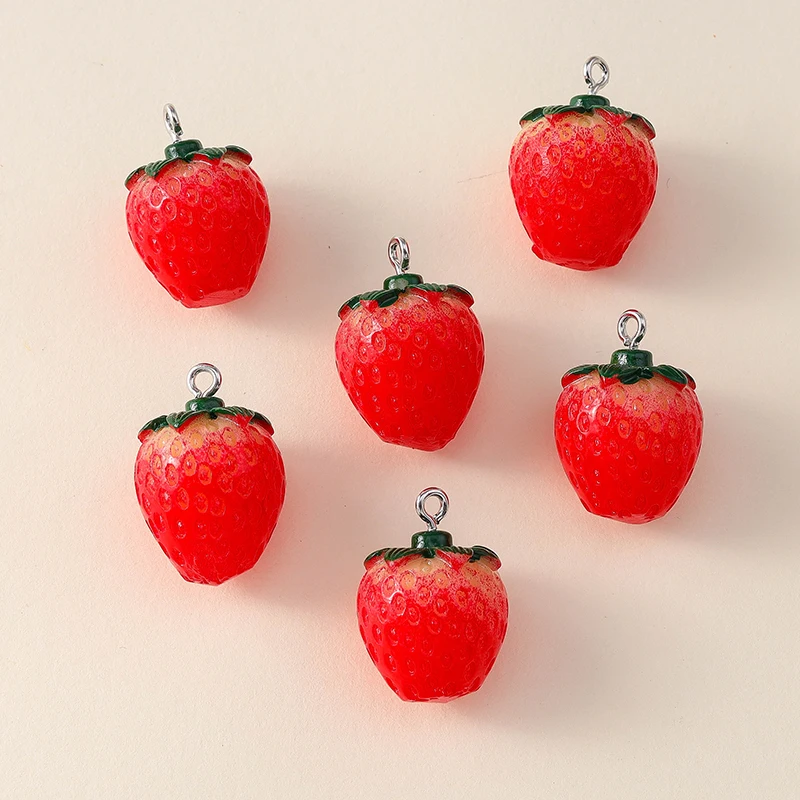 Leslie 10 Stück Niedliche 3D-Erdbeer-Charms aus Harz für Ohrringe, Kürbis-, Apfel-, Mango-, Trauben-, Orangen- und Wassermelonen-Charms und Anhänger – Detail 3