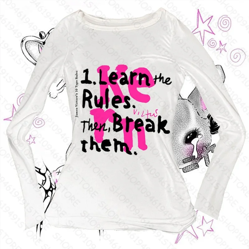 Cute Y2K style long sleeved T-shirt with a collapsed face Y2K style clothing slim fit top women's aesthetic dressing pixel g