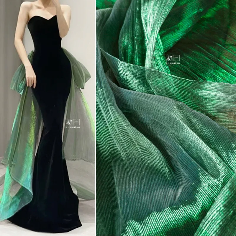 Candy Green Fantasy Folded Ougen Yarn Hardening Miyake Lifetime Creative Wedding Dress Dress Clothing Designer Fabric