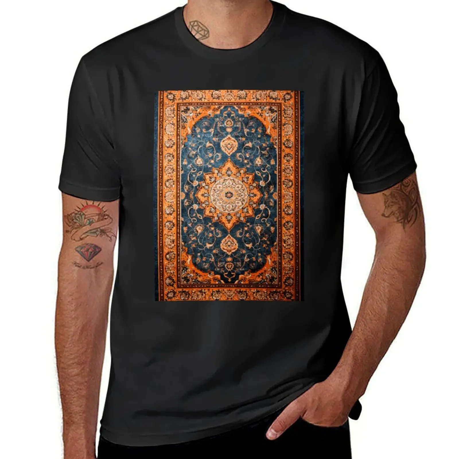 Orange Blue Oriental Rug T-Shirt kawaii clothes customs design your own plus size tops mens t shirt