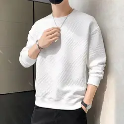 Men's Sweatshirt Solid O Neck Long Sleeve T Shirts Autumn Spring Texture Simple Black White Classic Mens Pullover Hoodie Tops