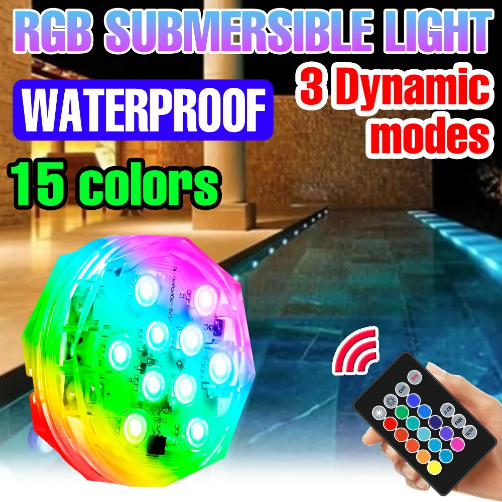 RGB LED Submersible Lamp IP65 Waterproof Underwater Lights Swimming Pool Garden Pond Fountain Fish Tank Outdoors Decor Lighting