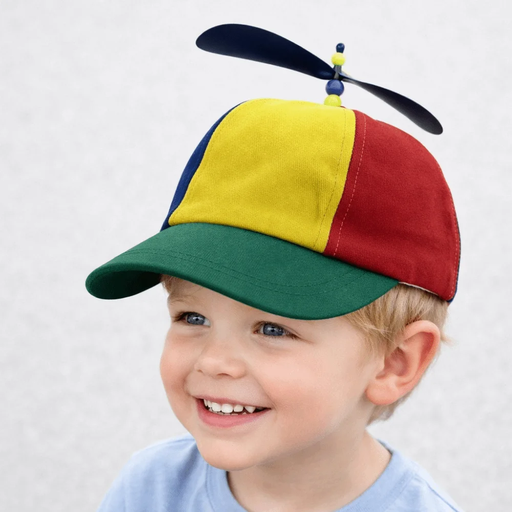 Abnehmbarer Propeller-Baseballkappe aus Baumwolle, Farbblock-Design mit Bambus-Libelle, Regenbogendesign, verstellbar – Detail 4