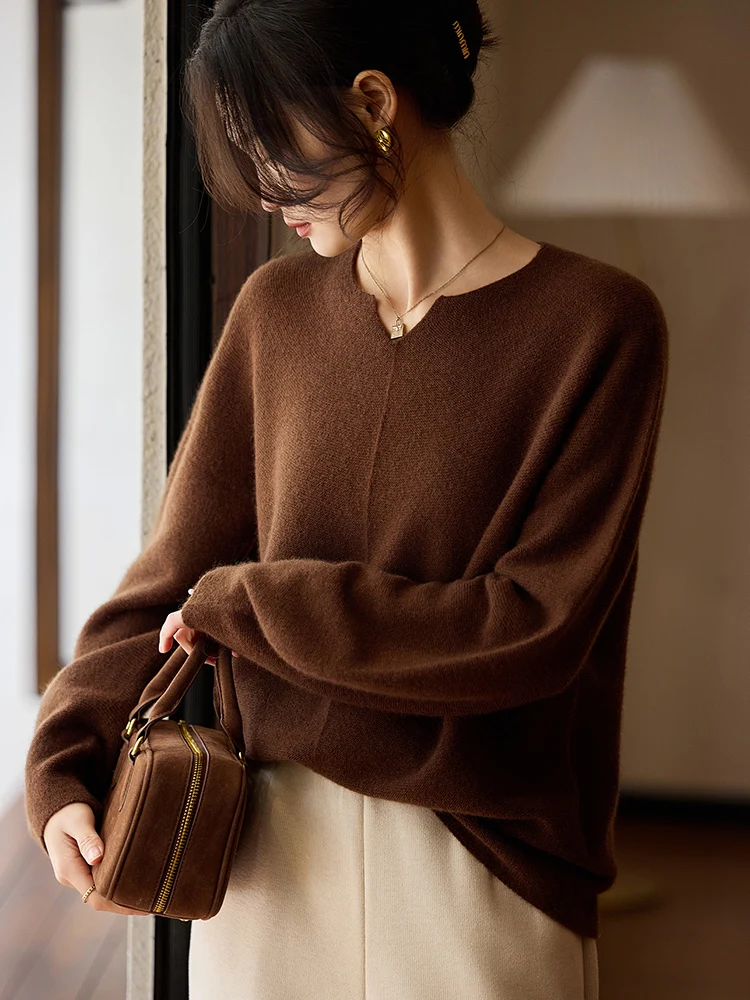 TLOML Nuove Donne 100% Lana Merino Maglieria Con Scollo A V Pullover Maglione di Cachemire Casual Allentato Stile Pigro Autunno Inverno Morbido Caldo Magliette E Camicette
