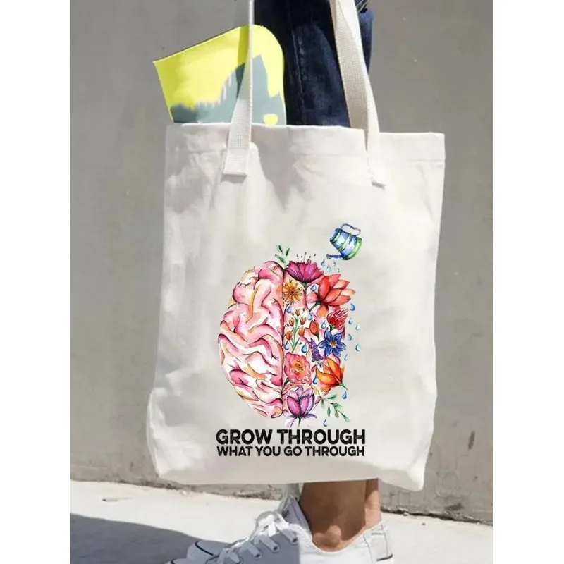 

New Watercolor Flower Creative Plant Printed Canvas Bag Shoulder Bag Student Fashion Handbag Shopping Bag