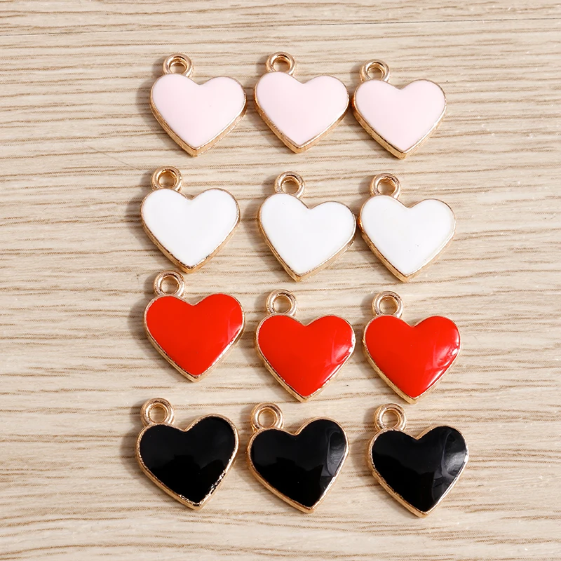 10 Stück niedliche, gemischte, bunte Emaille-Liebesherz-Anhänger für die Herstellung von Halsketten, Ohrringen, Armbändern, DIY-Bastelarbeiten, Schmuckzubehör – Detail 9
