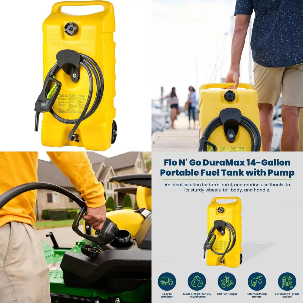 خزان نقل محمول سعة 14 جالونًا مع قاعدة بعجلات وخرطوم بطول 10 أقدام، أصفر