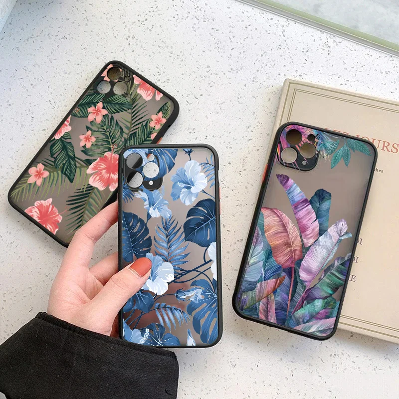 Palm tree Leaves Plant Flower Phone Case For iPhone 15 14 11 12 13 Pro Max Mini Shockproof Cover XS XR X 7 8Plus SE2 Cases Funda