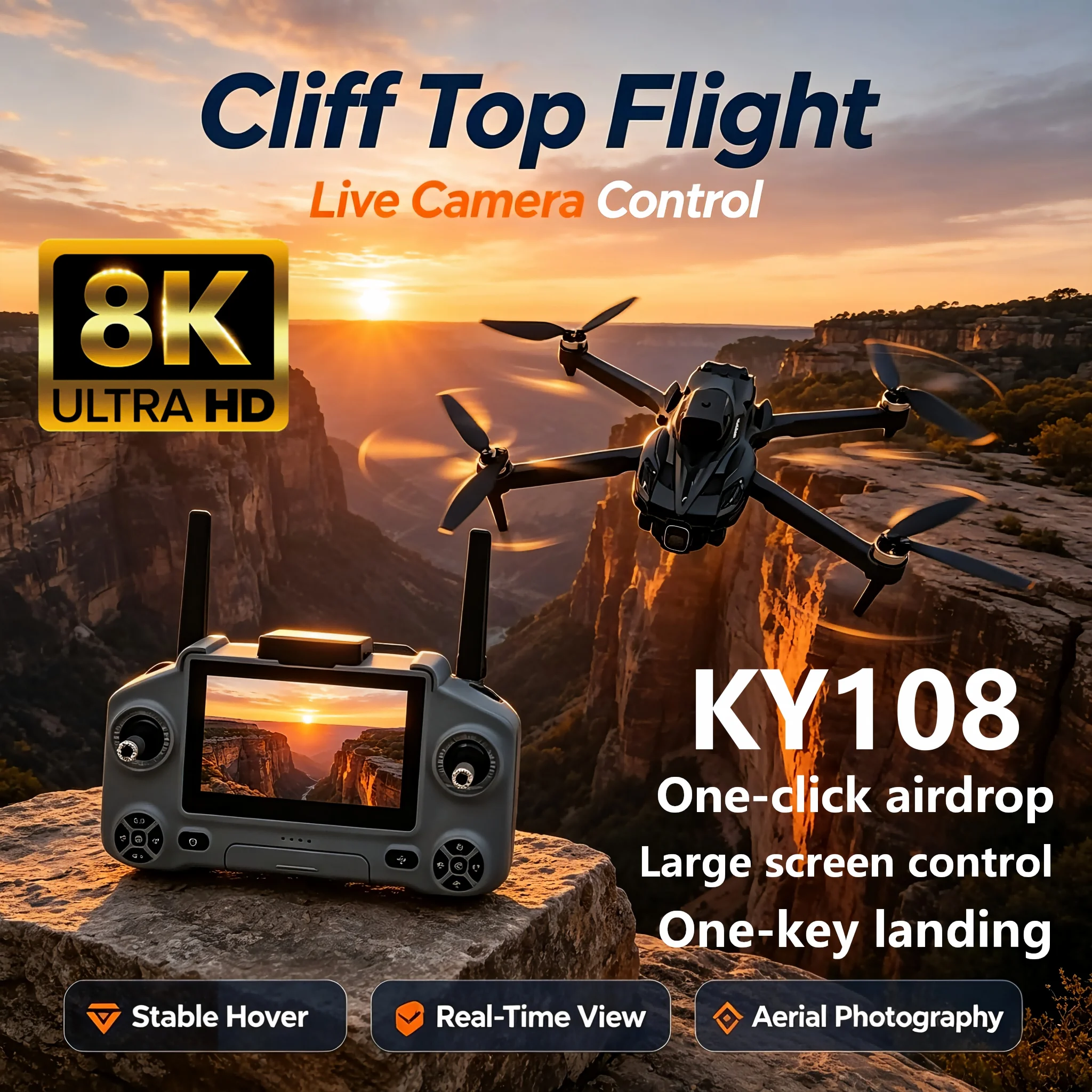 KY108 GPS Drone Professional 8K Camera Aerial FPV Brushless Avoiding Obstacle with Large Screen Remote Control Folding Drones ﻿