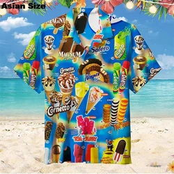 2025 Hawaiian Shirt For Men Summer Cold Ice Cream Short Sleeve Shirt Tops Casual Popsicle Blouses Icecream Female Button Clothes