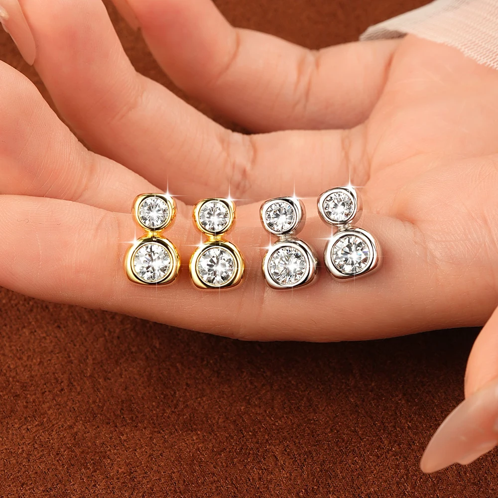 Lnkry 14K Gold Filled Irregular Stud Earrings Sparkling Test Passed 5MM Round Moissanite Earring for Women 2026 Trend Jewelry